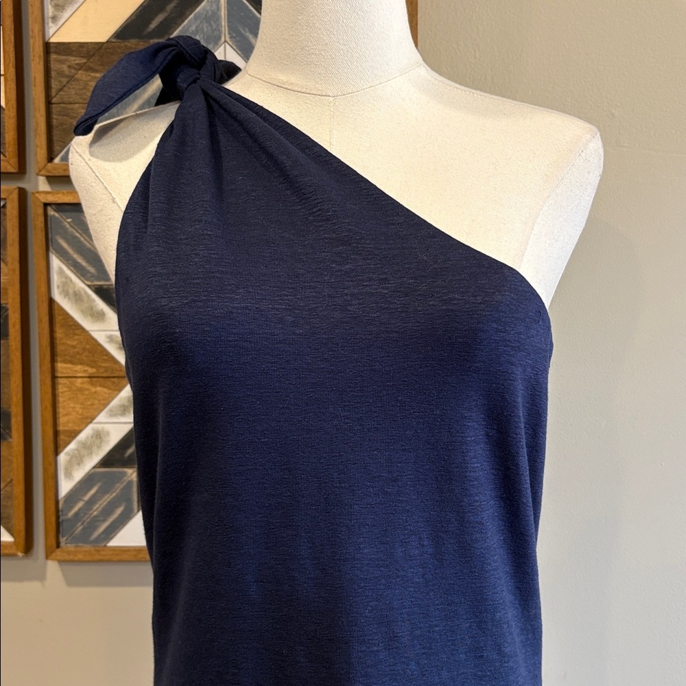 Ralph Lauren Collection One-Shoulder Sleeveless Navy Linen Tank Top size Medium - Picture 5 of 12
